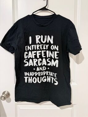 Black Graphic Tee - 'I Run Entirely On Caffeine'
